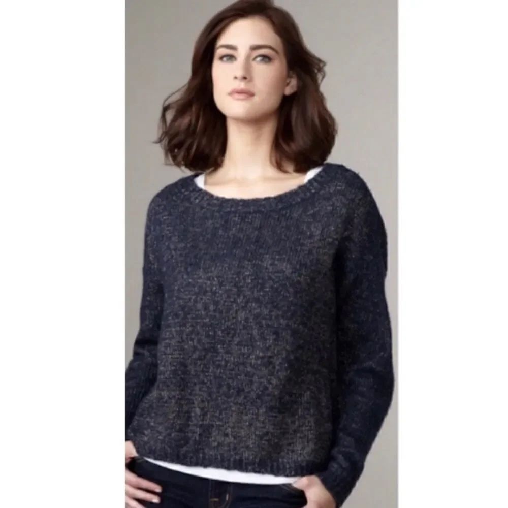 Joie S Indigo Blue Silver Metallic Knit Alpaca Blend Pullover Sweater